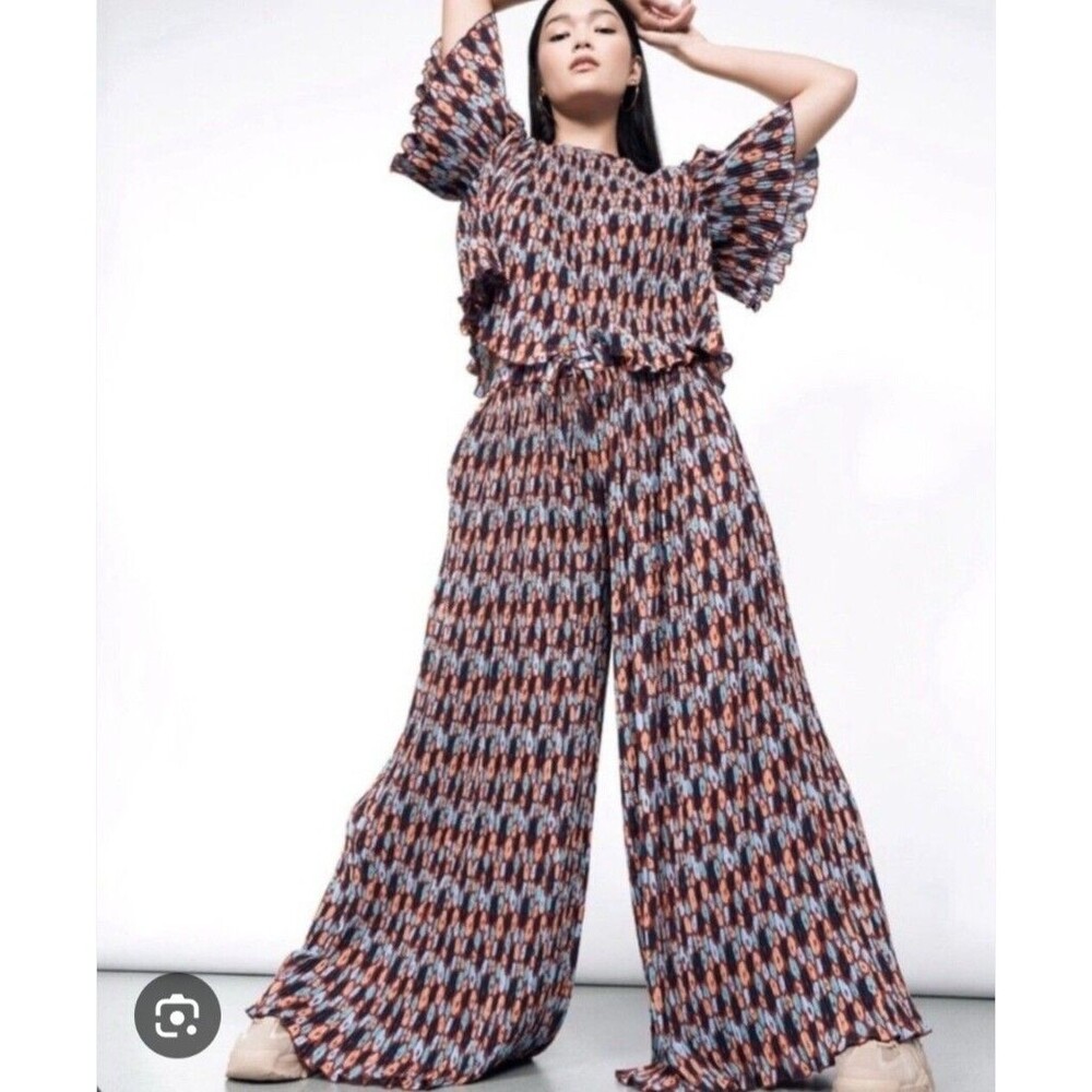 New WildFang Medium Wide Leg Pants Stretch Waist 30-36 X 30 Boho Folk Inspired